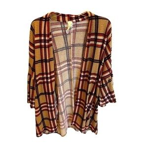 Crepas Women’s Y2K Plaid Cardigan Brown Red Flare Sleeve Size Small